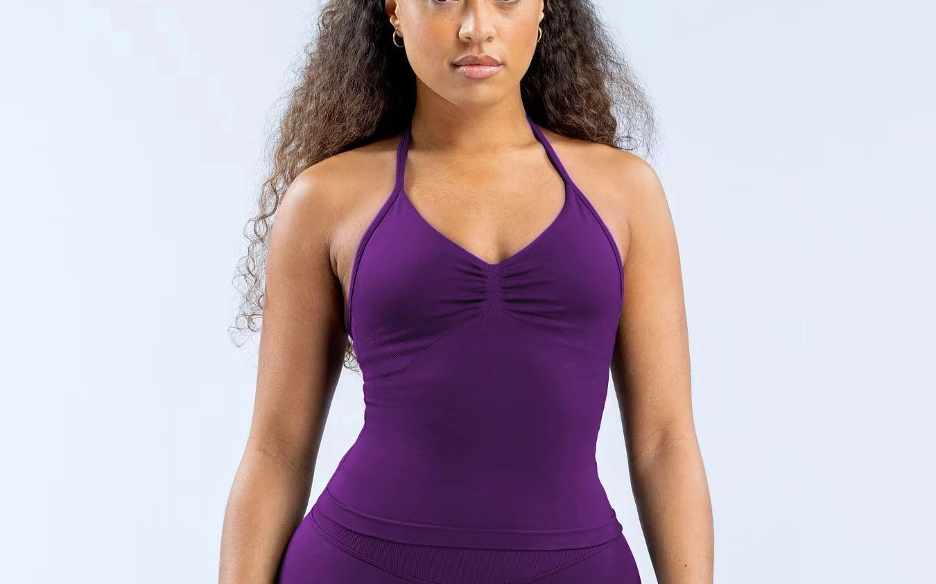 Women's fitness impact leggings, gym sports halter-