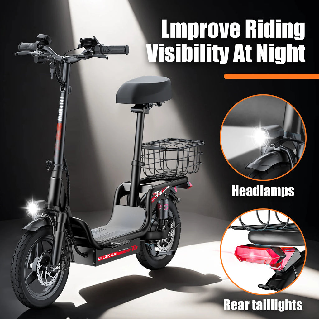 Electric Scooter for Adults Teens, Heavy Duty Escooter with Seat – 500 LBS Capacity, 26MPH, 25-Mile Range, 500W Motor, Dual Susp