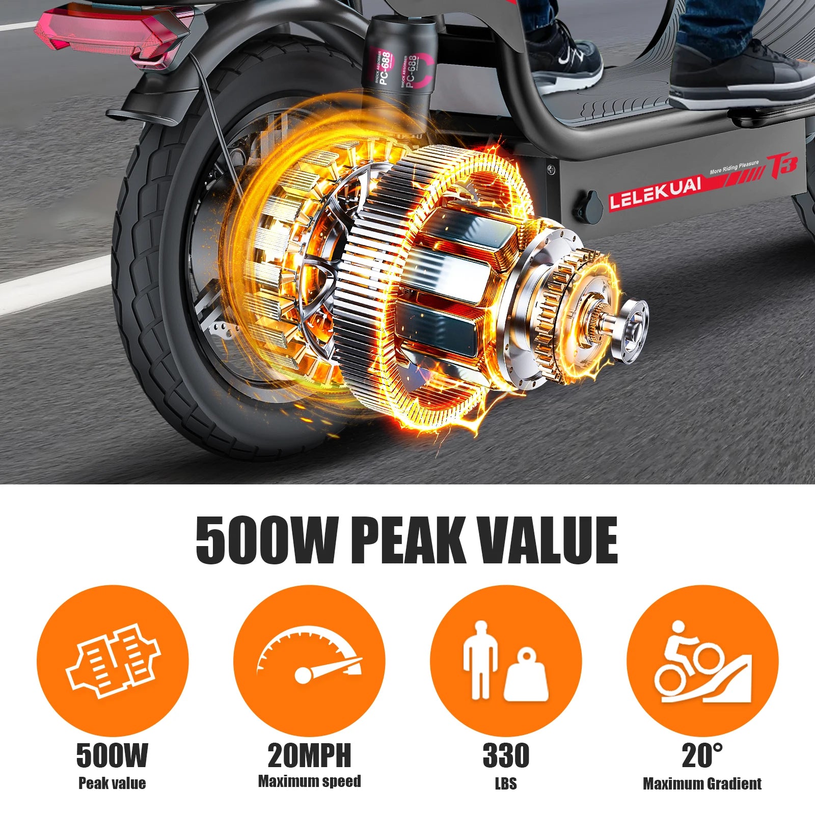 Electric Scooter for Adults Teens, Heavy Duty Escooter with Seat – 500 LBS Capacity, 26MPH, 25-Mile Range, 500W Motor, Dual Susp