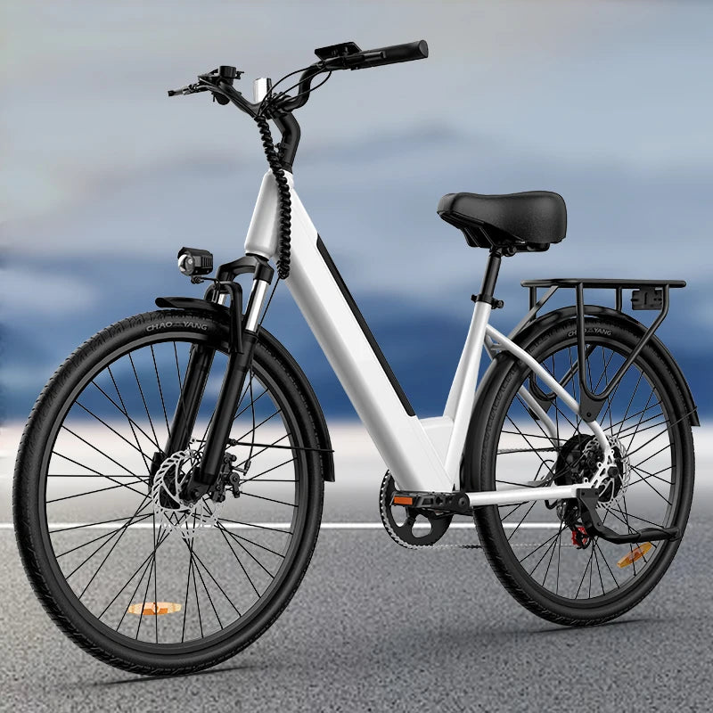 E26 Electric Bike 26x2" Commuter Tires 48V 10.4Ah Removable Battery 20MPH Speed 7-Speeds LCD Display