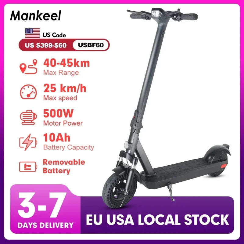 Electric Scooter Removable Battery 10" Tire Foldable Mobility