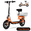 electric scooter,  seat, shock absorbers, folding  dual brakes.
