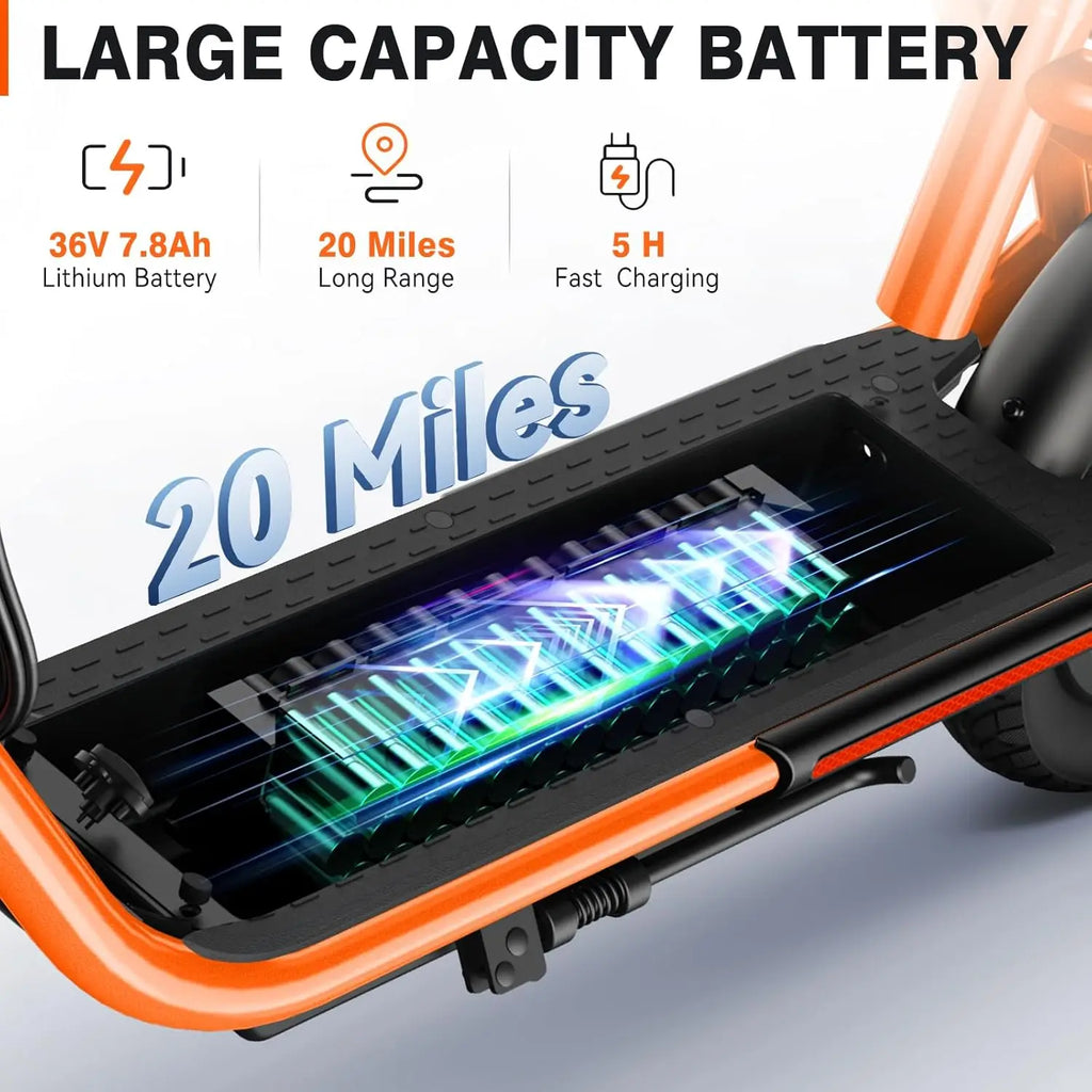 electric scooter,  seat, shock absorbers, folding  dual brakes.