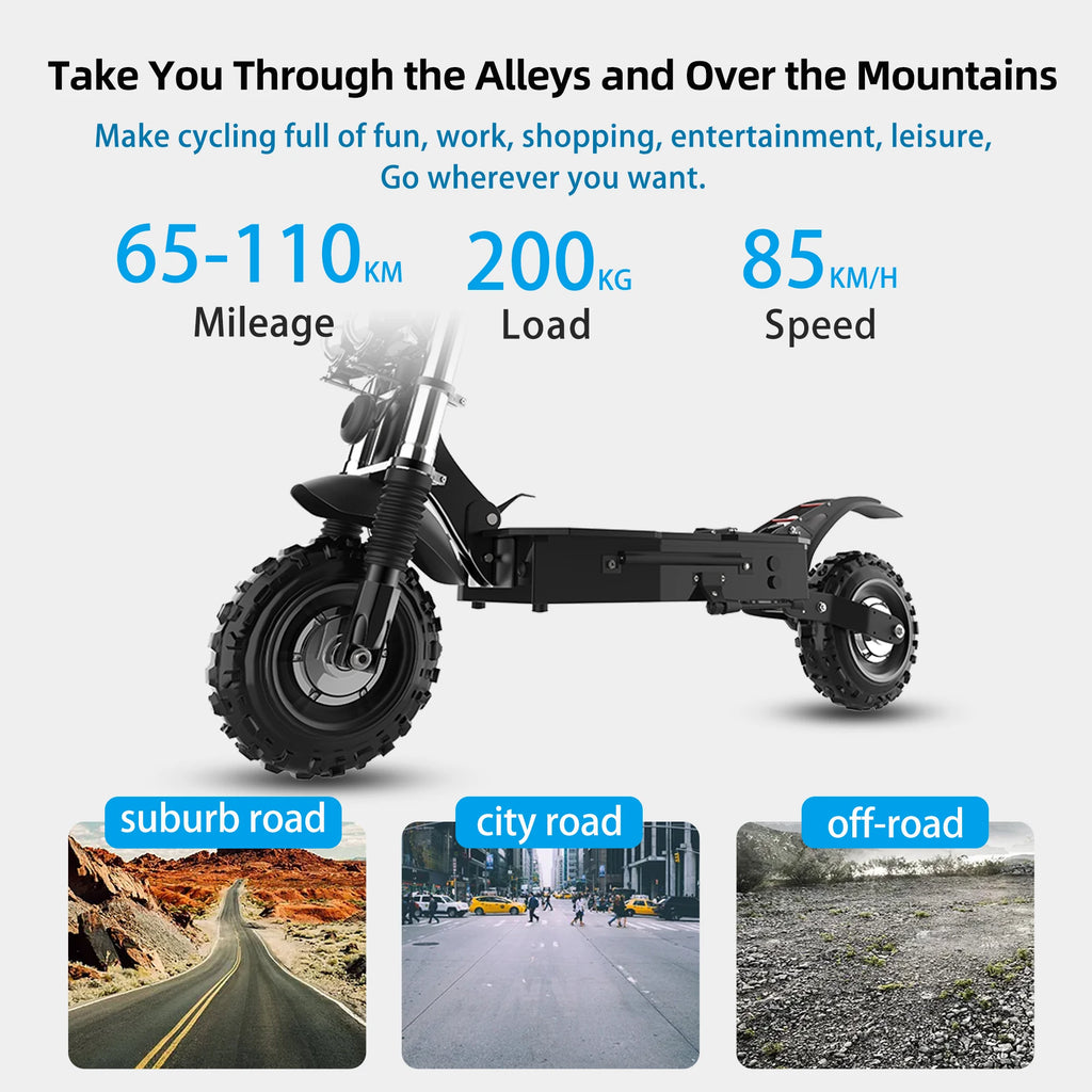 6000W Electric Scooter for Adults 85KM/H Max Speed Dual Motor 11" Off Road Tire E Scooter 30AH Lithium Battery Shock Absorption