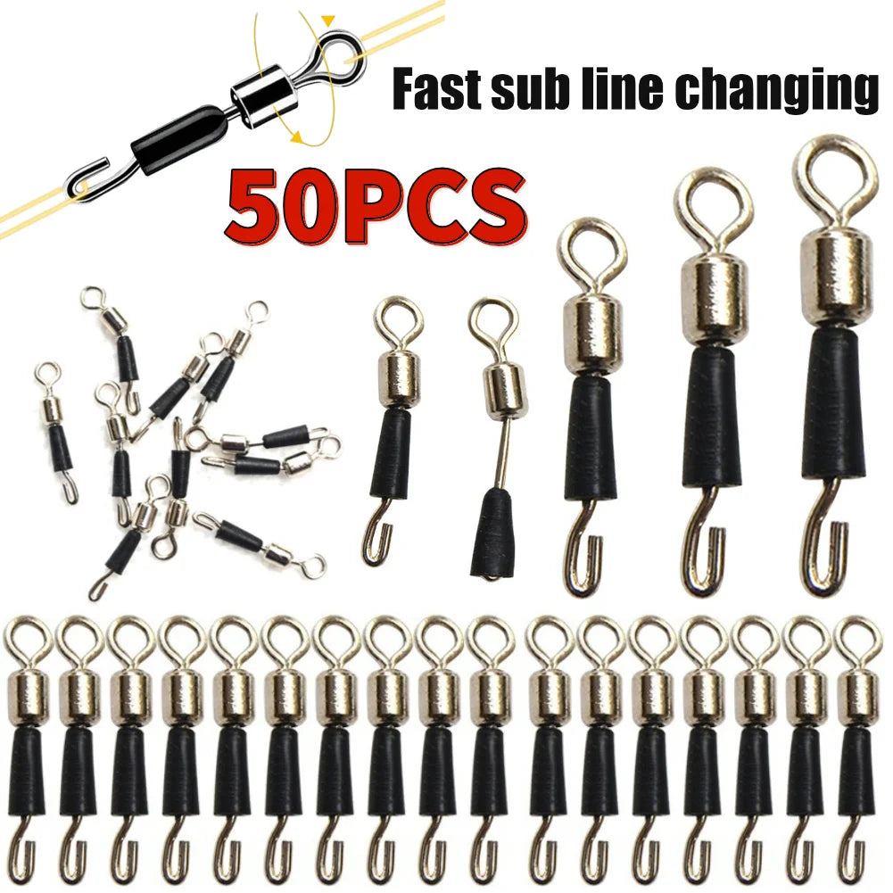 50pcs Fishing Barrel Bearing Rolling Swivel Solid Ring