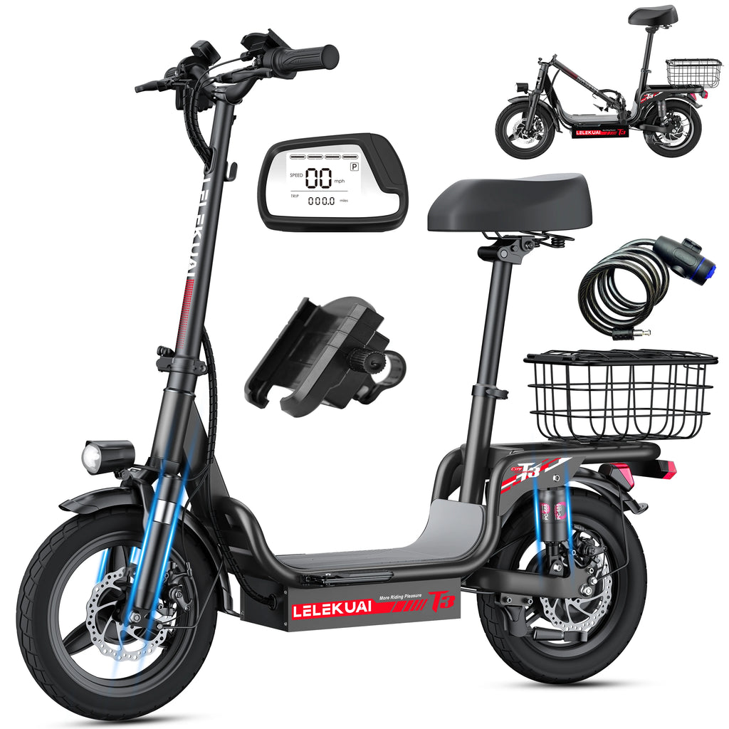Electric Scooter for Adults Teens, Heavy Duty Escooter with Seat – 500 LBS Capacity, 26MPH, 25-Mile Range, 500W Motor, Dual Susp