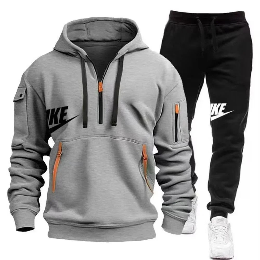 zipper hoodie + trousers suit casual men's sportswear warm suit