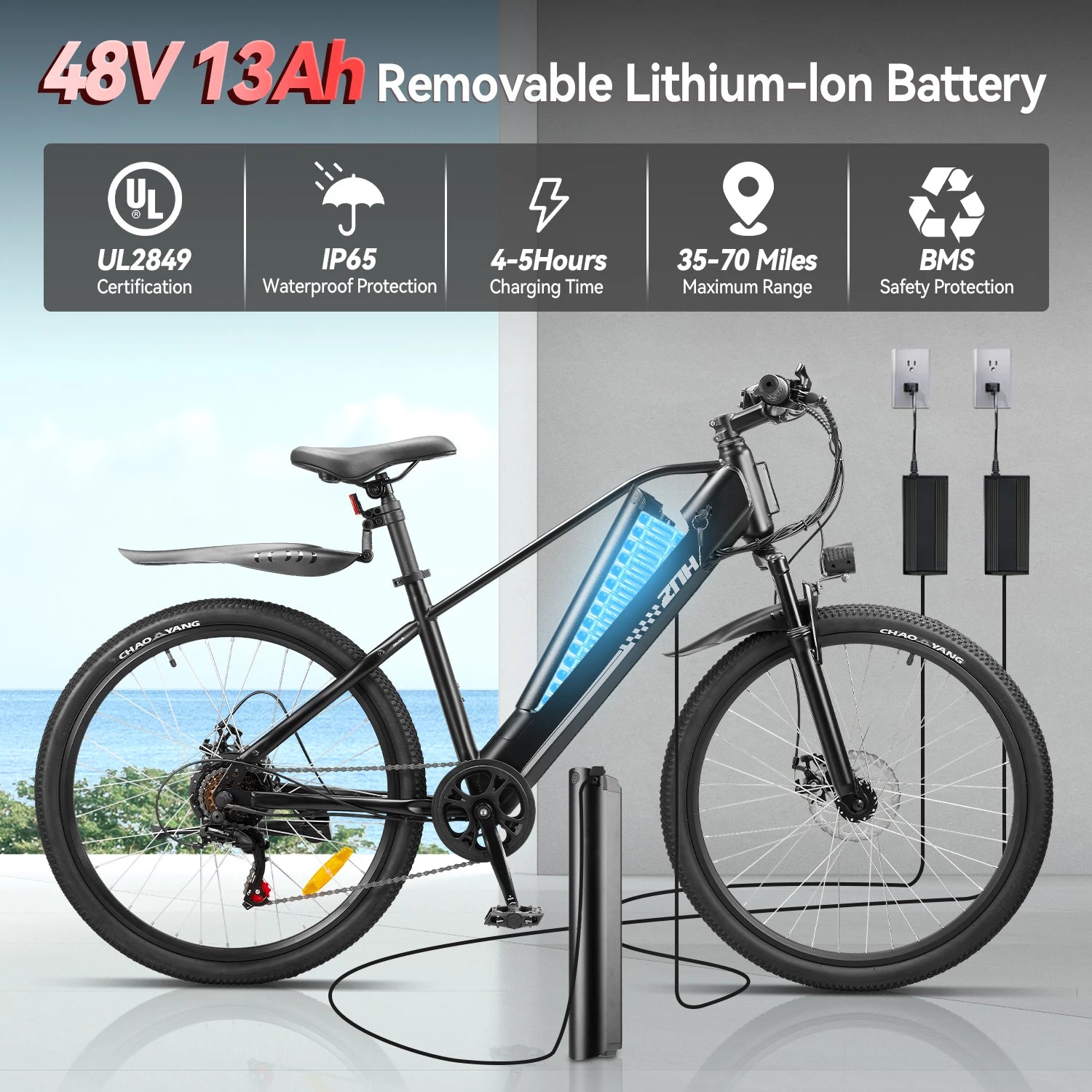 26" Tire Electric Bike,7-Speed,50 Miles