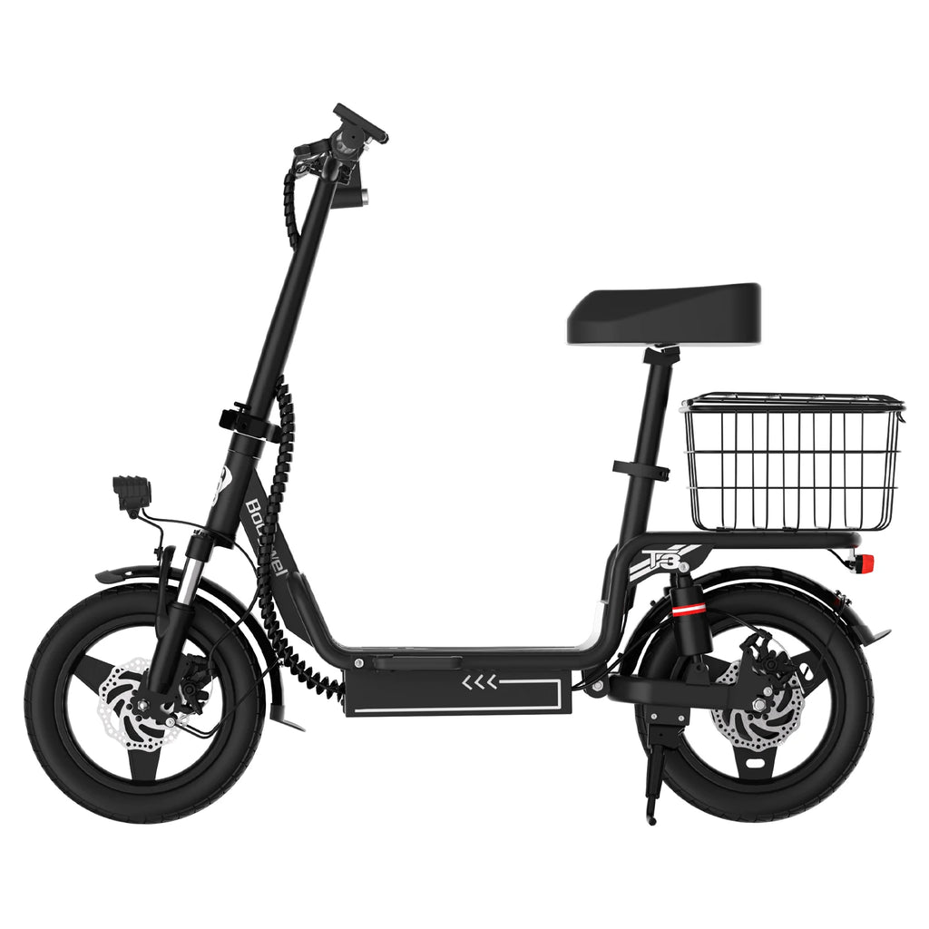 Bodywel T3 500W Electric Scooter with Seat, 14" Fat Tire E-Scooter, 48V 9AH Battery,32KM/H, Foldable ebike with Basket