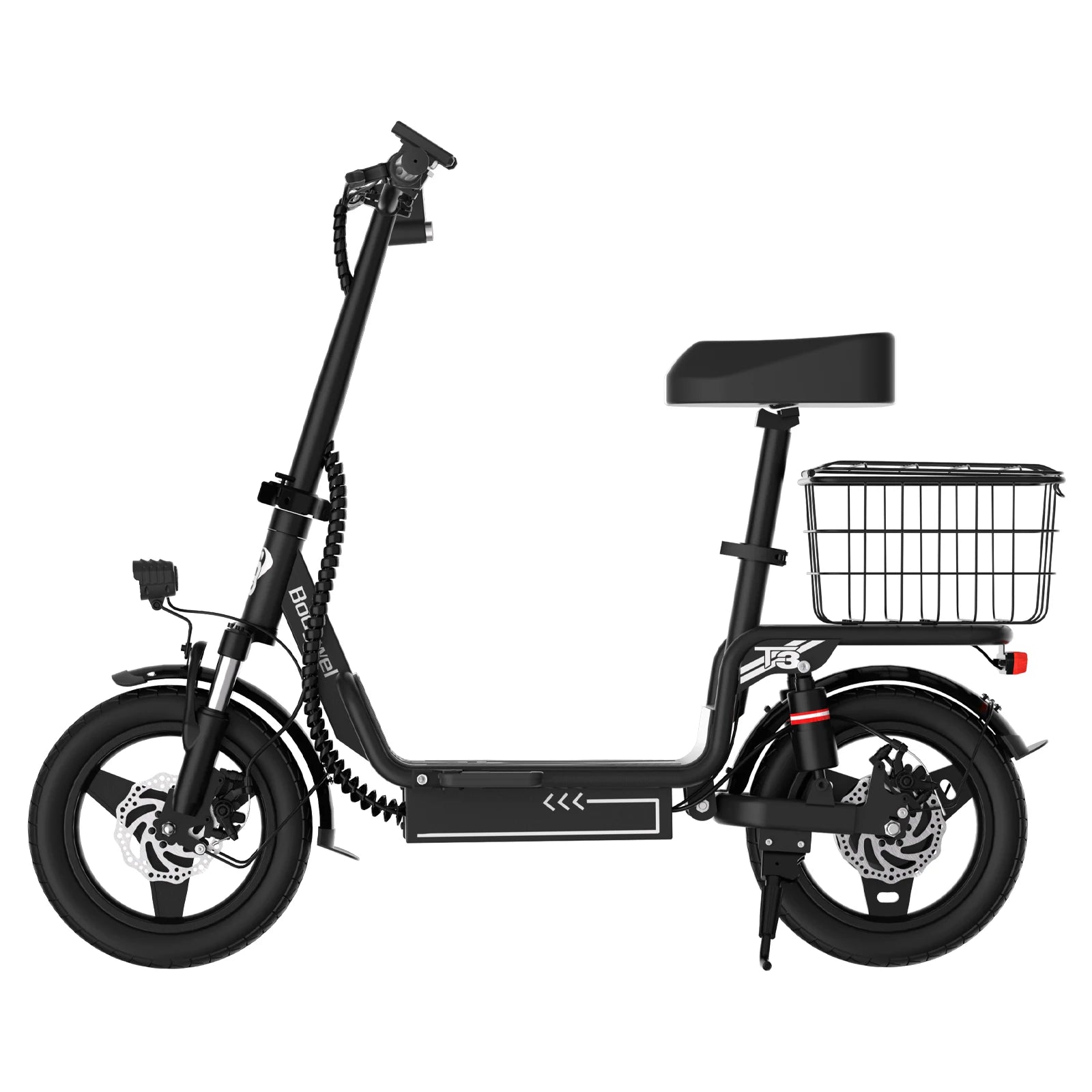 Bodywel T3 500W Electric Scooter with Seat, 14" Fat Tire E-Scooter, 48V 9AH Battery,32KM/H, Foldable ebike with Basket